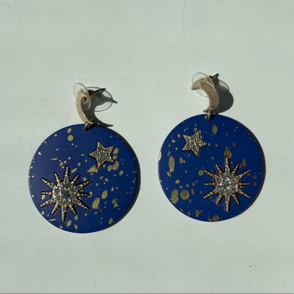 Statement Moon Celestial Gold & Rhinestone Dangle… - image 2